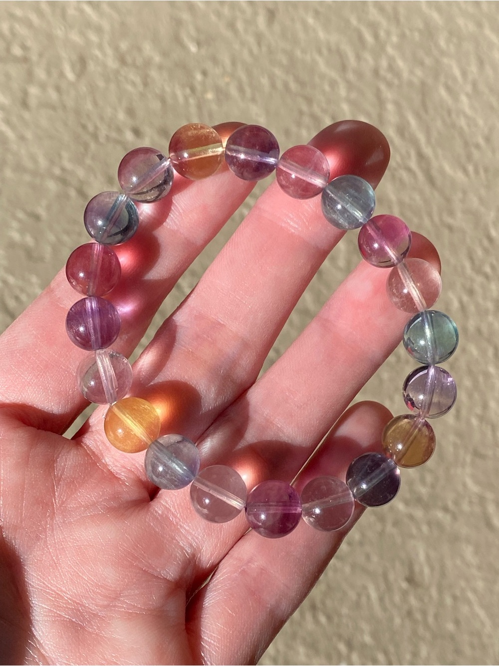 Natural Rainbow Multi Color Fluorite Beaded Bracelet 9.6mm Beads
